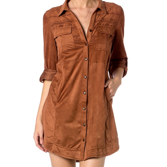 🆕️🌷BOHO GLAM!🌷FAUX SUEDE EMBROIDERY DRESS - Picture 1 of 8